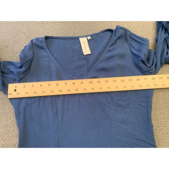 Guest Editor Women's XS  Blouse‎ Top Blue Tiered Frill Sleeve Rayon Crepe - Picture 5 of 14